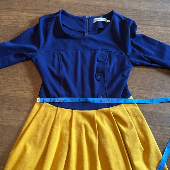 Modcloth Snow White 🍎 twofer dress indigo cobalt blue & goldenrod yellow - Picture 6 of 17